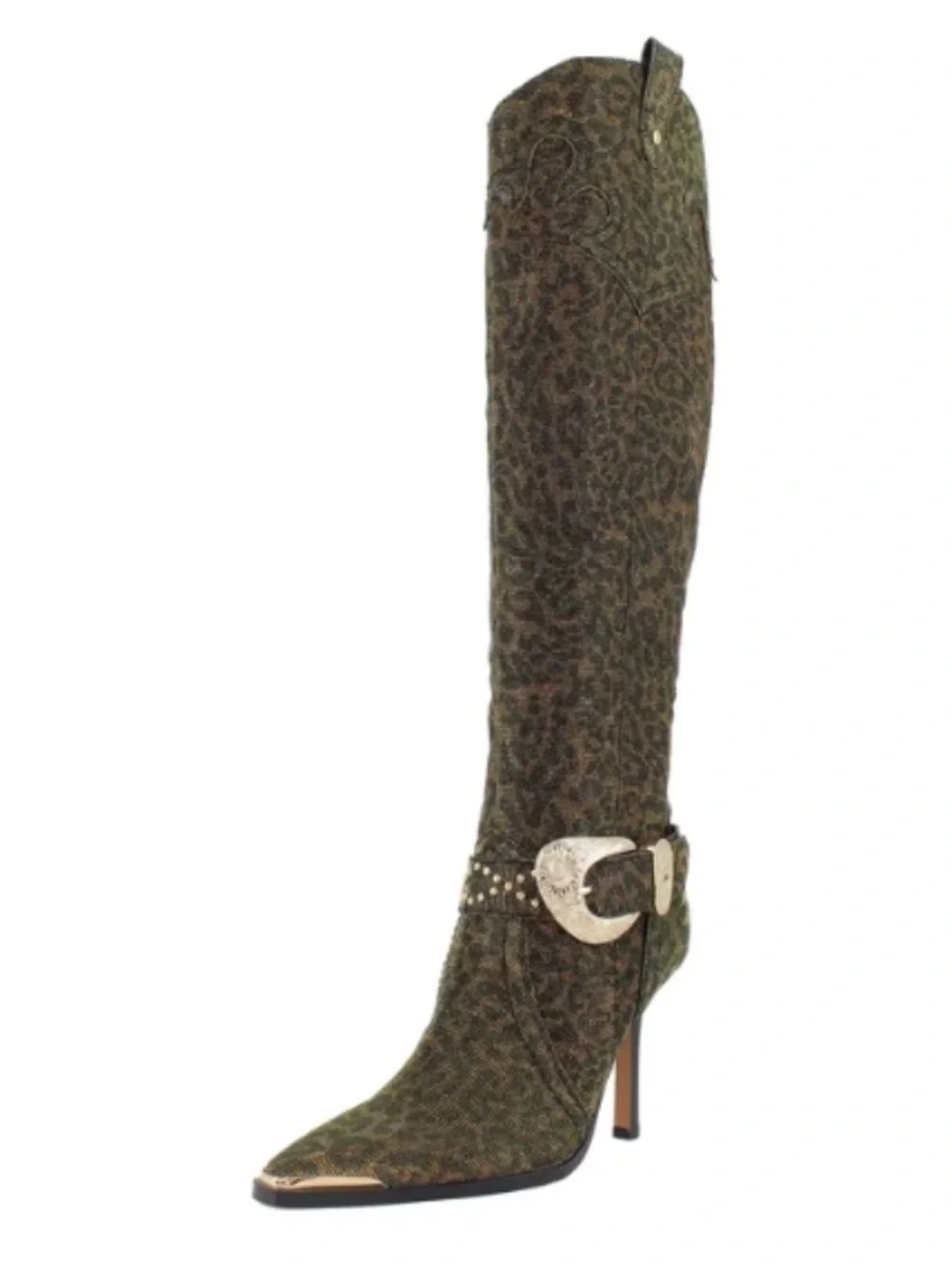 Jessica Simpson 7 Kenzin Western Leopard Sparkle Embossed Buckle Boot